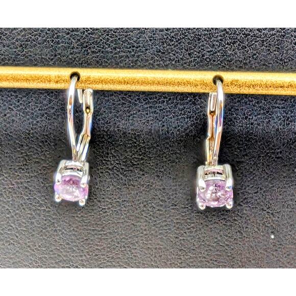 Light Purple Pink 5mm Gemstone 925 Sterling Silver Lever Back Earrings - Picture 3 of 7